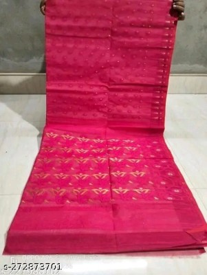 TARAMAACREATION Woven Jamdani Handloom Cotton Blend Saree(Pink)