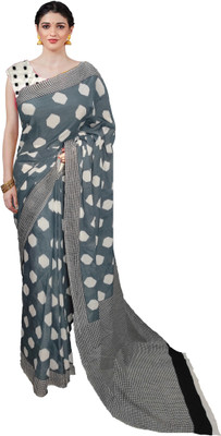 Printed Cotton Mulmul Saree Blocked Printed, Checkered, Digital Print, Dyed, Floral Print, Self Design, Printed Daily Wear Pure Cotton Saree(Grey)