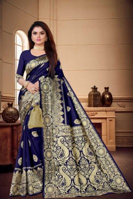 SAMRUDDHI TRENDZ Self Design, Woven, Embellished Banarasi Jacquard, Art Silk Saree(Blue)