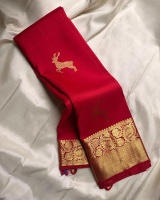 HouseOfCommon Woven Kanjivaram Pure Silk Saree(Red)