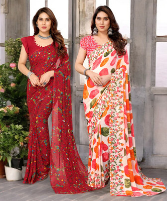 TTH Printed Bollywood Georgette Saree(Pack of 2, Multicolor)