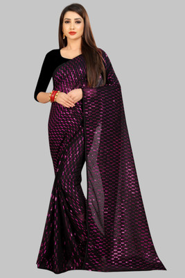 A To Z Cart Embroidered Bollywood Georgette Saree(Purple)
