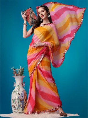 GAVUBAA Printed, Digital Print, Striped Bollywood Georgette Saree(Pink)