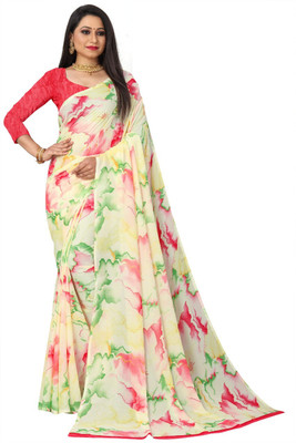maayro Solid/Plain Daily Wear Georgette Saree(Pink)