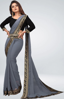 Jevlan Self Design Bollywood Art Silk Saree(Grey)