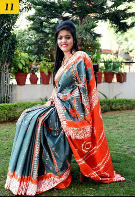 Sanganeri Print Printed, Blocked Printed, Color Block, Dyed, Floral Print Daily Wear Pure Cotton Saree(Grey)