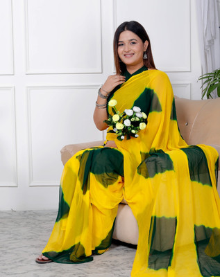 HouseOfCommon Color Block Daily Wear Chiffon Saree(Yellow)