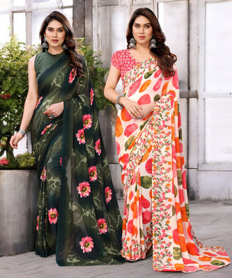 AMBUJAINTERNATIONAL Paisley Bollywood Georgette Saree(Pack of 2, Multicolor)