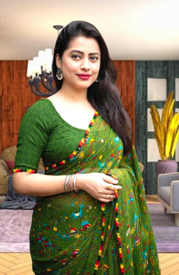 AVTC Self Design Bollywood Georgette Saree(Green)