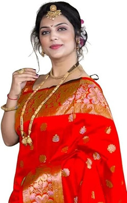 FAB WOVEN Printed Banarasi Silk Blend Saree(Red)