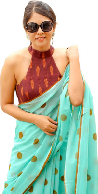 Sidhidata Polka Print Chanderi Cotton Blend Saree(Light Green)