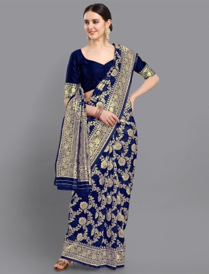 SOMVATI Woven, Self Design, Embellished Kanjivaram Art Silk, Jacquard Saree(Blue)