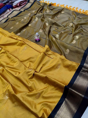 ns collection Solid/Plain Kanjivaram Cotton Silk Saree(Gold)