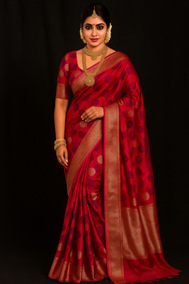 YASHIKA Woven Banarasi Cotton Silk, Jacquard Saree(Pink)