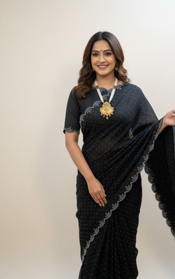 Jevlan Self Design Bollywood Georgette Saree(Black)