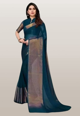 Vragi Solid/Plain Bollywood Chiffon Saree(Light Blue)