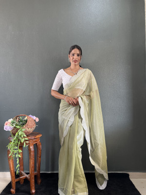 GEETABA FASHION Embroidered Bollywood Chiffon Saree(Green)