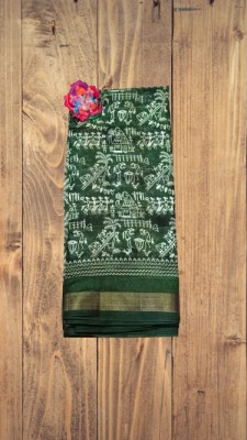 SARETRA MALL Printed Daily Wear Cotton Blend Saree(Dark Green)