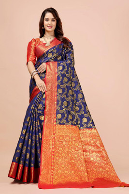 jayant creation Printed Banarasi Silk Blend, Jacquard Saree(Blue)