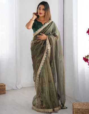 SARETRA MALL Solid/Plain Bollywood Georgette Saree(Dark Green)