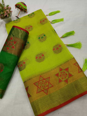 VAKHARIYAFAB Woven, Self Design Banarasi Pure Cotton, Cotton Silk Saree(Green)