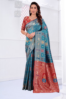 Suali Woven Banarasi Pure Silk Saree(Light Blue)