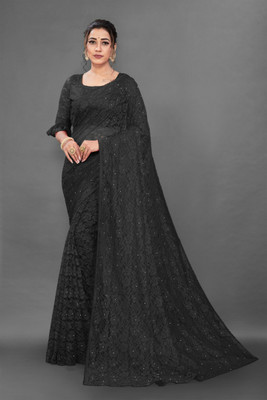Nancy Fashion Self Design Bollywood Net Saree(Black)