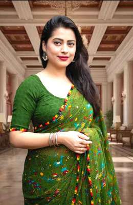 AVTC Self Design Bollywood Georgette Saree(Green)