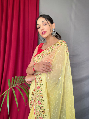 MAHADEV Embroidered Bollywood Georgette Saree(Yellow)