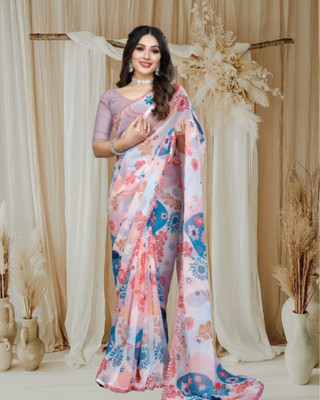 Jayu Digital Print, Floral Print, Printed Leheria Georgette Saree(Multicolor)