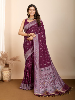 Yogik Creation Printed Bandhani Art Silk Saree(Purple)