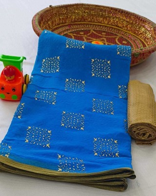 mamtasaree Printed, Woven Daily Wear Velvet, Chiffon Saree(Light Blue)