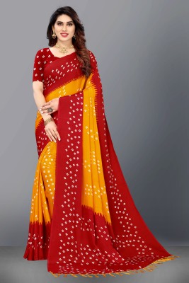 SARETRA MALL Printed Bandhani Silk Blend, Art Silk Saree(Red, Yellow)