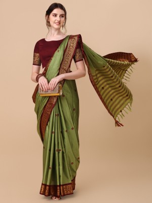 KCF Woven Arani Pattu Cotton Silk Saree(Light Green)