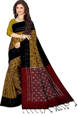 PRIYASAREE Self Design Sambalpuri Cotton Blend Saree(Yellow)