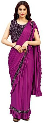 SNH EXPORT Embellished Bollywood Lycra Blend Saree(Purple)