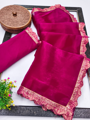 Kanooda Prints Solid/Plain Bollywood Jimmy choo Saree(Pink)