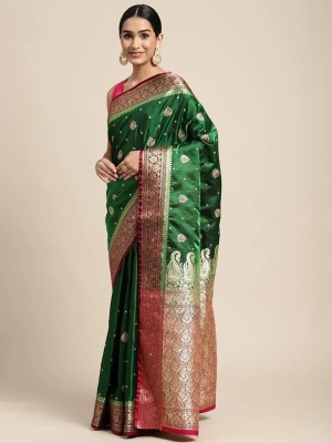 WOVEN STOCK Woven Kanjivaram Pure Silk, Art Silk Saree(Green, Pink)