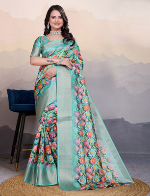 MANISHA Digital Print Bollywood Pure Silk Saree(Dark Green)