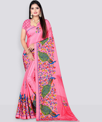 Leelavati Printed Daily Wear Crepe Saree(Pink)