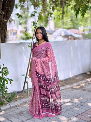 S.R.TEXTILES Self Design, Printed Daily Wear Georgette Saree(Pink)
