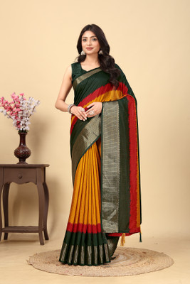 AA ONE ENTERPRISE Printed Bollywood Cotton Silk Saree(Yellow)