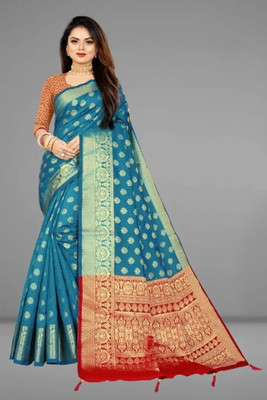 FAB WOVEN Printed Banarasi Silk Blend Saree(Light Green)