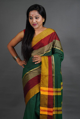 HouseOfCommon Woven Handloom Pure Cotton Saree(Green)