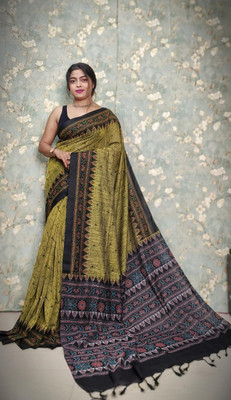 Dixon Printed Sambalpuri Pure Cotton Saree(Light Green)