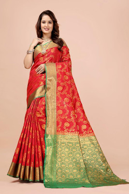 jayant creation Printed Banarasi Silk Blend, Jacquard Saree(Red)