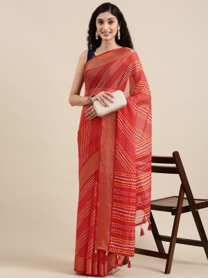 RekhaManiyar Striped Leheria Chiffon Saree(Pink)