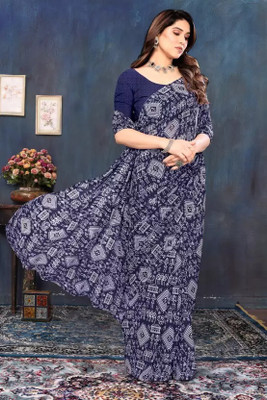 Saadhvi Floral Print Bollywood Georgette Saree(Dark Blue)