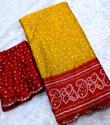 Yogik Creation Embellished Bandhani Art Silk Saree(Pack of 2, Yellow, Red)