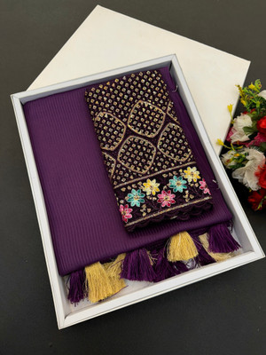 JIVI CLOTHING Solid/Plain Bollywood Chiffon Saree(Purple)